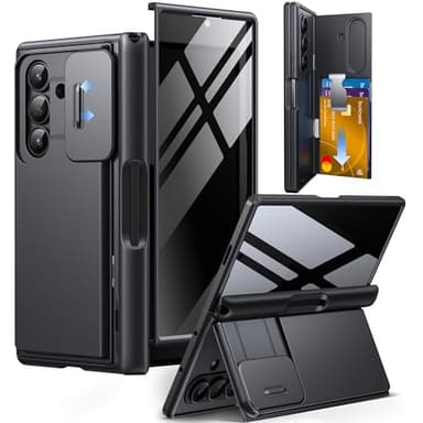 TONGATE Wallet for Z Fold 7 Case with Privacy Screen Protector, [4-Card Holder][Anti Spy] Built-in Large Stand & Slide Camera Cover Z7 Shockproof Phone Case for Samsung Galaxy Z Fold 7, Dark Black - Image 1