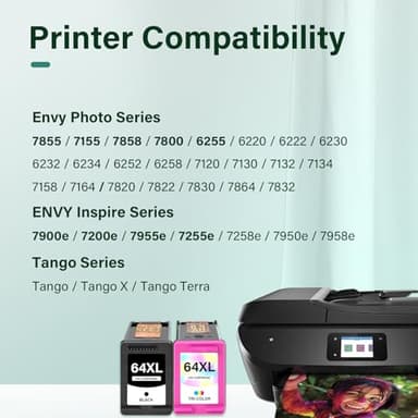 64XL 64 7900e Black and Color Ink Cartridge Combo Pack Remanufactured Replacement for HP Printers 7900e Series Envy Photo 7855 7858 7155 Inspire 7200e 7255e 7955e 6255 Tango Ink Cartridges (2 Pack) - Image 2
