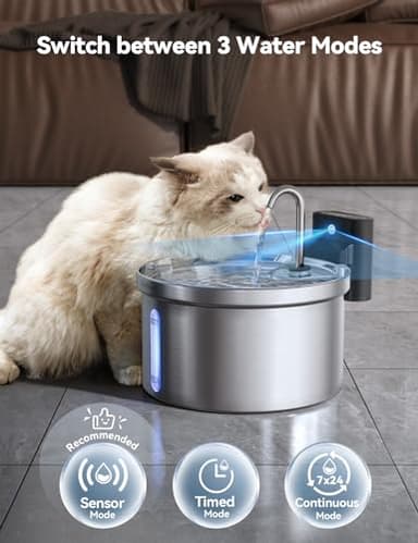 Wireless Cat Water Fountain Stainless Steel [Water & Battery Separation] FEELNEEDY Smart Pet Water Fountain, 4000mAh Battery Operated Water Fountain for Cats Dogs 3.5L/118oz + 6 Filters - Image 4