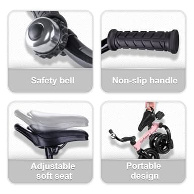 YGJT 3 in 1 Tricycle for Toddlers Age 2-5 Years Old, Folding Kids Balance Bike with Adjustable Seat and Removable Pedal, Toddler Bike Ride-on Toys for Infant, Gifts for Baby Girls Birthday(Pink) - Image 5