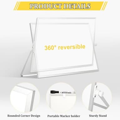 AMUSIGHT Dry Erase Magnetic White Board, 16" x 12" Double-Sided Desktop Whiteboard with Stand, Portable Small Whiteboard Set for Drawing, Office, Home, School - Image 2