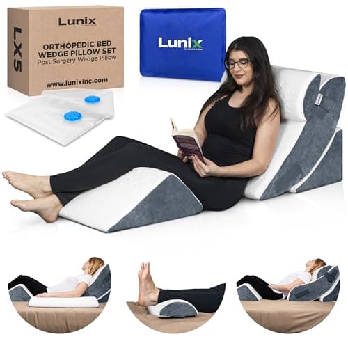 Lunix 4pcs Orthopedic Bed Wedge Pillow Set, Post Surgery Memory Foam for Back, Knee, Leg Pain Relief, Sitting Pillow for Sleeping, Acid Reflux, GERD, with Hot Cold Pack, Navy - Image 1