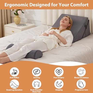 3PCS Wedge Pillow for Acid Reflux Relief, Adjustable Wedge Pillow Headboard, Bed Wedges Pillow for Back Pain Relief, Sleeping, Post Surgery, Back Support Pillows for Sitting Up, Snoring, Plush Grey - Image 8
