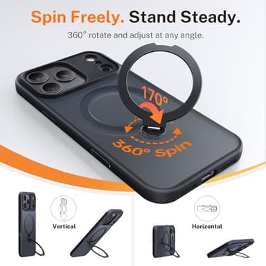 Peerock for iPhone 17 Pro Max Case: with 360° Spin Magnetic Stand, Camera Control Button, Fit for MagSafe, Military Drop Protective Slim Phone Cover for 17 ProMax with Ring Kickstand, 6.9", Black - Image 2