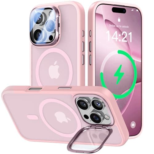 VOFATA [Upgraded] for iPhone 16 Pro Max Case with Camera Cover Stand [Fit for MagSafe][9H Camera Lens Protector] Mil-Grade Protection Translucent Magnetic iPhone 16 Pro Max Phone Case, Pink - Image 1