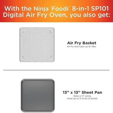 Ninja Digital Air Fry Countertop Oven, 8-in-1 Functionality, 1800W, Flip-Up Design, XL Capacity, Air Fry Basket, Wire Rack & Crumb Tray, Silver, SP101 - Image 7