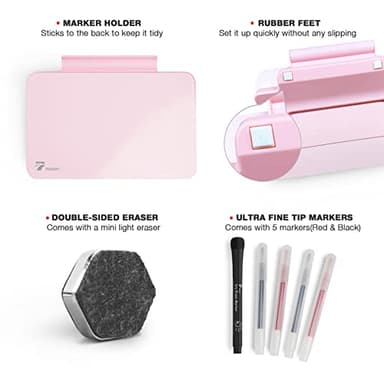 Pink Mini Desktop Pure Glass Whiteboard, Small Slope Slick Desk Whiteboard Glass, Desk White Board, Desktop White Board Dry Erase, Stenography Artifact for Office Home Schooling Décor, 8x6 Inches - Image 2