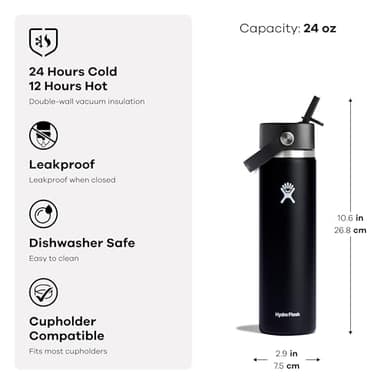 Hydro Flask Water Bottle - Insulated Stainless Steel - Wide Mouth Flex Straw Lid, Non Spill, Leakproof and Refillable in 24 Oz Aloe Green - Image 6