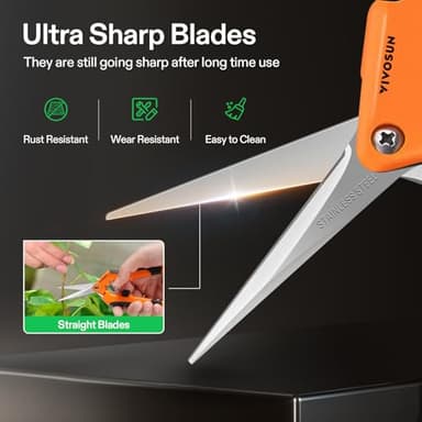 VIVOSUN 6.5 Inch Gardening Scissors Hand Pruner Pruning Shear with Straight Stainless Steel Blades Orange 1-Pack - Image 4