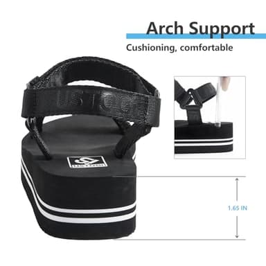 Ustogi Women's Platform Sport Sandals for women Arch Support Hiking Walking Athletic Beach Water Sandal Orthotic Adjustable Comfortable Summer Cute sandalias de mujer (9 Women, BlackWhite) - Image 5