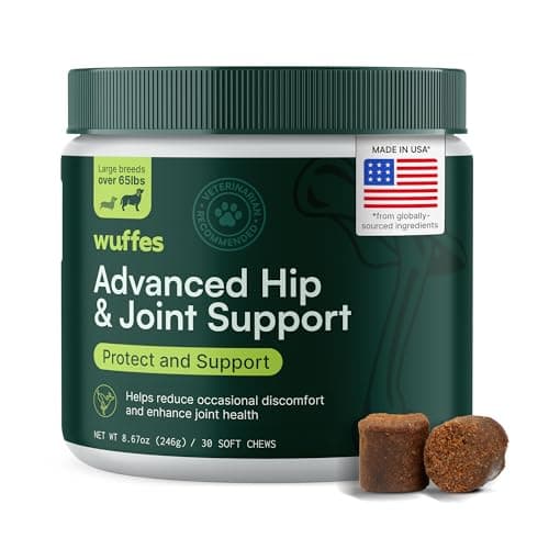 Wuffes Advanced Dog Hip and Joint Supplement with Glucosamine, Chondroitin, Omega 3, MSM, and Green Lipped Mussel, 30 Pork Flavored Chews for Large Dog Breeds - Image 1