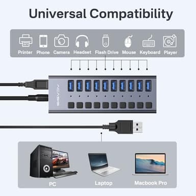ACASIS Powered USB Hub,10 Ports USB 3.1 Hub with 10Gbps Data Speed, Individual On/Off Switches, 12V4A 48W Power Adapter, USB Hub 3.1 Powered for MacBook, Mac Pro/Mini, Surface Pro Laptop/PC - Image 6
