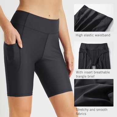 baleaf Women's 8" High Waisted Swim Shorts Bottoms Tummy Control Long Rash Guard Shorts with Pockets Swimsuits Tankini Bottoms Bathing Suits UPF 50+ Black L - Image 5