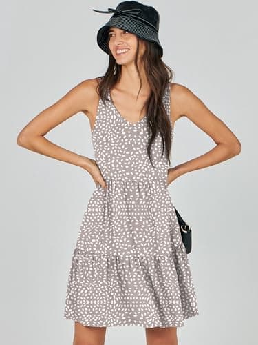 ANRABESS Womens Summer Casual Tank Dress Sleeveless V Neck T Shirt Sundress Flowy Tiered Swing Mini Beach Vacation Dresses Khaki Polka Dot X-Large - Image 8