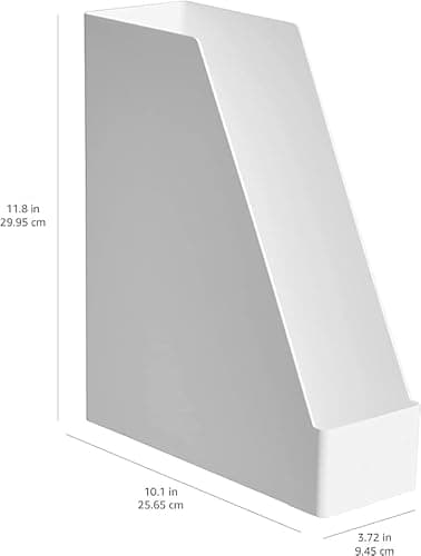 Amazon Basics Rectangular Plastic Desk Organizer, Magazine Rack, White, 2-Pack - Image 2