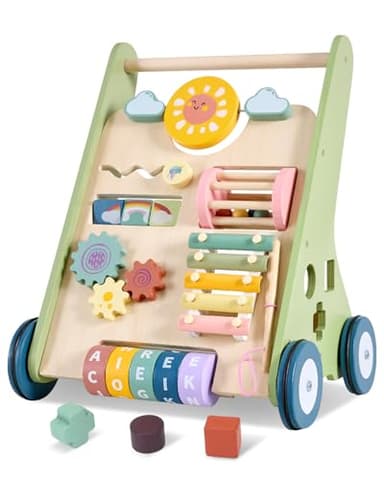 Baby Push Walker, Wooden Baby Walker with Wheels, Montessori Push Walker for Babies 6-12 Months, Push Walking Toys for Boys&Girls 1 Year Old, Gifts for Toddler - Image 1