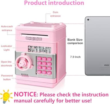 Kids Piggy Bank for Girls - Toys for 5 6 7 8 9 10 Year Old Girl Birthday Gifts - Electronic Piggy Bank ATM Machine Money Safe for Kids Toys Age 6-8-10 - Image 3
