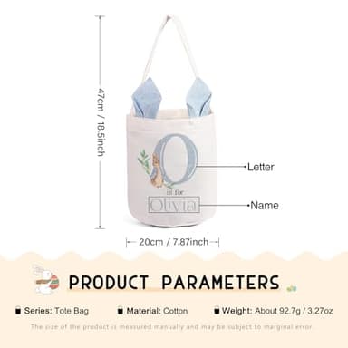 Gift Basket for Gifts Empty Personalized for Kids Girls Boys with Name, Small Basket Cute Bunny Tote Bags for Toy Organizing, Cotton Fabric Baskets with Handles, Blue - Image 3