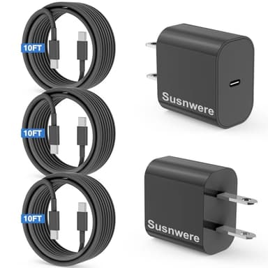 iPhone 15 Charger 10 Ft with 20w USB C Charger Block,2-Pack 20W Fast Wall Charger for 15/15 Pro/Pro Max/iPad Pro AirPods/Samsung and More, with 3 Pack 10ft USB-C Cable - Image 1