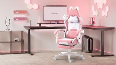 Dowinx Gaming Chair Cute with Cat Ears and Massage Lumbar Support, Ergonomic Computer Chair for Girl with Footrest and Headrest, Comfortable Reclining Game Chair 290lbs for Adult, Teen, Pink - Image 7