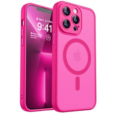 CANSHN Magnetic Compatible with iPhone 13 Pro Max Case, Upgraded [Full Camera Protection] [Compatible with Magsafe] [Translucent Matte] Shockproof Protective Phone Case Cover 6.7 Inch - Hot Pink - Image 1