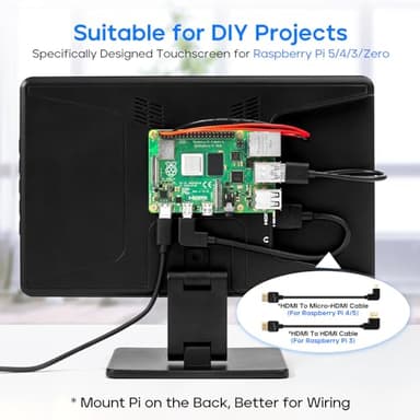 Touch Screen Monitor with Case,ROADOM 10.1’’ Raspberry Pi Screen, IPS FHD 1024×600,Responsive and Smooth Touch,Dual Built-in Speakers,HDMI Input,Compatible with Raspberry Pi 5/4/3/Zero,Versatile Stand - Image 2