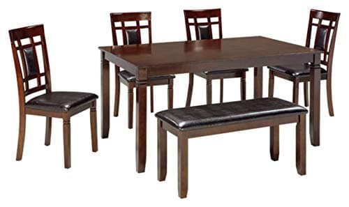 Signature Design by Ashley Bennox Dining Room Table and Chairs with Bench (Set of 6), Brown - Image 1