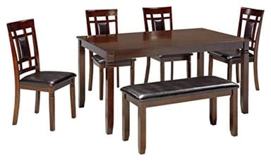 Signature Design by Ashley Bennox Dining Room Table and Chairs with Bench (Set of 6), Brown - Image 1
