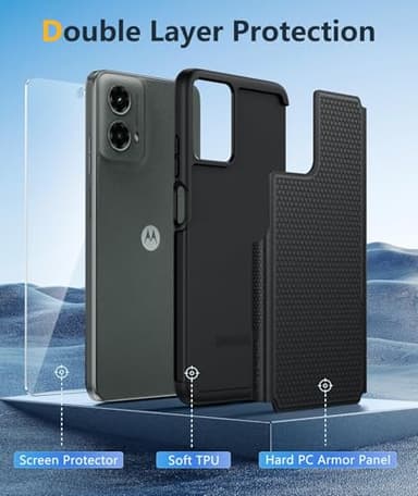 FNTCASE for Motorola Moto G-5G-2024 Case: Dual Layer Heavy Duty Cell Phone Protective Cover Shockproof Rugged with Non-Slip Textured - Military Drop Protection Bumper Tough Case (Black) - Image 6