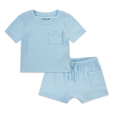 Hurley Rib Knit T-Shirt and Shorts 2-Piece Outfit Set - Image 1