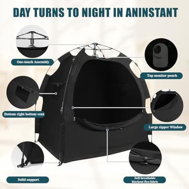 Blackout Tent for Pack N Play: Portable Baby Sleep Pod with 1-Click Setup, Mini Crib Cover with Monitor and Fan Pouches, Blocks 95% of Light, Travel Crib Canopy - Image 3