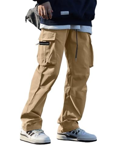 HOTake Cargo Joggers for Men Baggy Cargo Pants for Men Joggers Sweat Pants Sweatpants Streetwear Trousers for Men XX-Large Zip-Khaki - Image 3