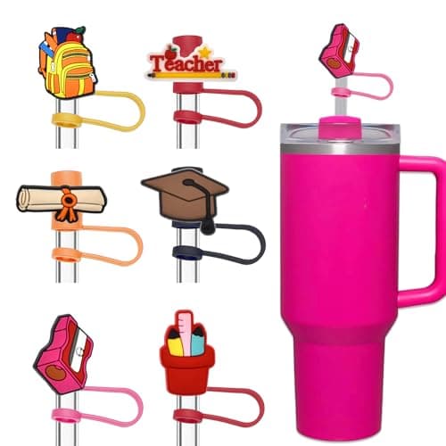Amreich Teacher Straw Covers, 6 PCs Straw Toppers Reusable Straw Cover Cap Compatible with Stanley 30 & 40 Oz Tumbler, Stanley Cup Accessories Gifts for Students and Teachers - Image 1