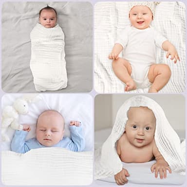 MUKIN Baby Bath Towels, Super Soft Cotton Receiving Blanket for Baby's Delicate Skin,2Pack Swaddle Blanket for Newborns Toddlers Boy Girl,Baby Registry as Shower (White+White) - Image 6