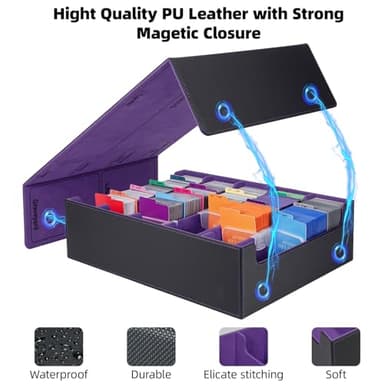 AFIING 5-Row 3800+Trading Card Storage Box,Card Organizer Holder With 4 Supporters & 48 Dividers, Case Fit for Mtg Tcg Deck Box for Baseball Sport cards(Black Purple) - Image 5