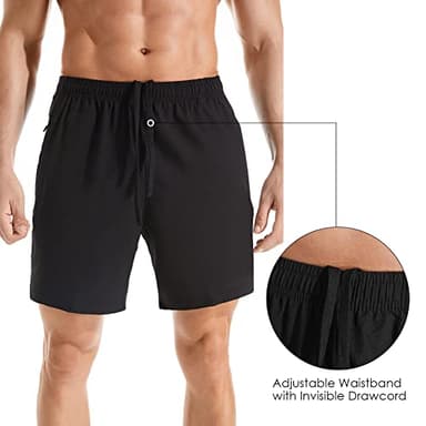 Gerlobal Men's 7" Athletic Running Shorts Lightweight Quick Dry Gym Workout Shorts with Zipper Pockets Black,Medium - Image 5