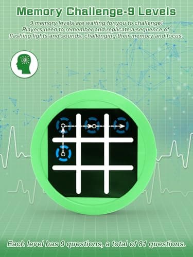 Dollox 4-in-1 Mini Tic Tac Toe Bolt Game, Electronic Handheld Game Puzzle Board Games Console Brain Training Includes Tic Tac Toe, Memory Flash, Whack-a-Mole Family Fun Travel Games (Green) - Image 5