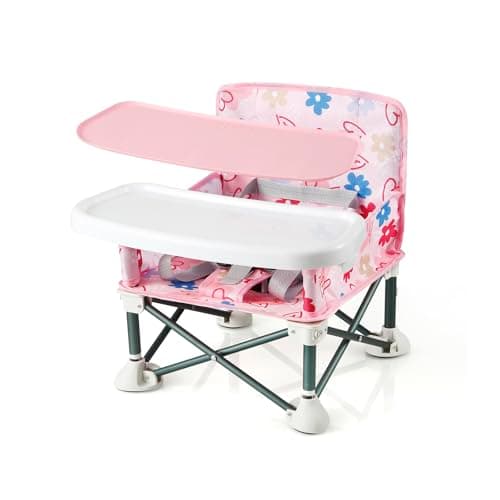 PandaEar Portable Baby Seat Travel| Compact Fold with Straps for Indoor/Outdoor Use| Great for Camping, Beach, Lawn |Toddlers, Kids, Boys, Girls (with Placemat, Pink) - Image 1
