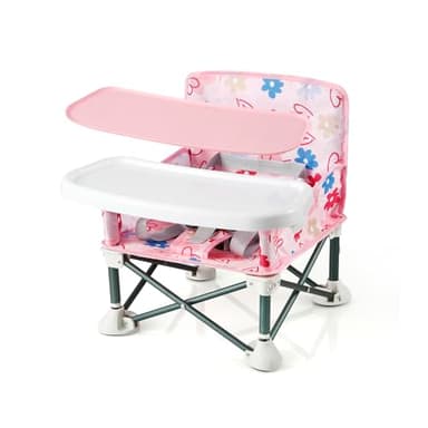 PandaEar Portable Baby Seat Travel| Compact Fold with Straps for Indoor/Outdoor Use| Great for Camping, Beach, Lawn |Toddlers, Kids, Boys, Girls (with Placemat, Pink) - Image 1