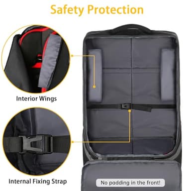 YOREPEK Padded Car Seat Travel Bag Backpack for Airplane, Heavy Duty Car Seat Bags for Air Travel, Carseat Cover for Airplane Travel with Shoulder Strap, Car Seats Carrier for Airport, Black - Image 4