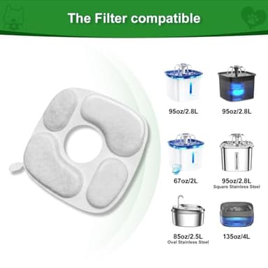 24 Pcs Cat Water Fountain Filter,12 Pack Filters & 12 Pack Pre-Filter Sponges, Compatible with 95oz/2.8L Pet Fountain - Image 2