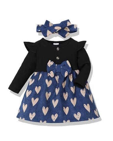 Baby Girl Clothes 6-9 Months 9-12 Month Girl Clothes Infant Girls Winter Dress Fall Spring Ribbed Ruffle Long Sleeve Blue Heart Dresses for Girls - Image 1