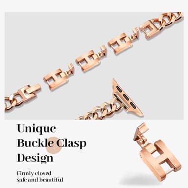 Newlibery Slim Rose Gold Band Women Feminine Elegant Compatible with Apple Watch 42(S3/2/1)/44/45/46/49mm Adjustable Metal Strap Dressy Chain Bracelet for iWatch Series 11/10/9/8/7/6/5/4/SE/Ultra3/2/1 - Image 5