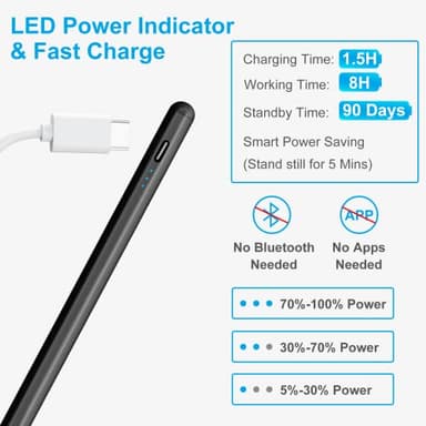Stylus Pen for iPad (2025-2018), Pencil for iPad 11th A16/10/9/8/7/6 Gen, Air 11"/13"(M3) 2025 and (M2) 2024/5/4/3 Gen, Pro 11"/13"(M4)&12.9 inch, Mini 7 A17 Pro/6/5, Palm Rejection, Tilt Feature - Image 6
