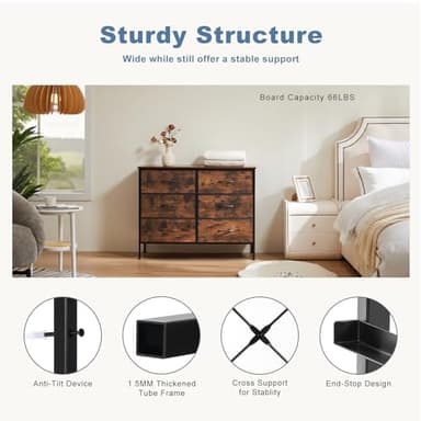 DUMOS TV Stand for Living Room Entertainment Center with 6 Fabric Drawers Dresser for Bedroom Storage Organizers Units, Brown - Image 6