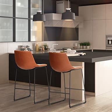 Sweetcrispy Bar Stools Set of 2, Counter Height Bar Stools with Back, 26 inch Armless Industrial Faux Leather Barstools with Metal Legs and Footrest, Dining Chairs for Home Island, Whiskey Brown - Image 8