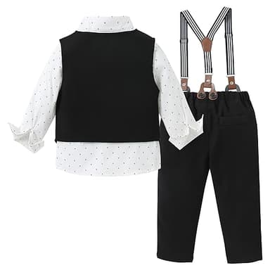 ZOEREA Toddler Boy Suit Formal Wedding Outfits Gentleman Clothes Long Sleeve Shirt + Suspender Pants + Bowtie Black 4-5T - Image 7