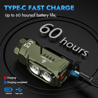 WUBEN E7 1800 Lumen Rechargeable Mini Flashlight with Magnet - Super Bright 6 Modes ArmyGreen EDC Flashlight, Typ-C Rechargeable LED; IP68 Pocket Flashlight for Headlamp Use, Rescue, Camping - Image 7
