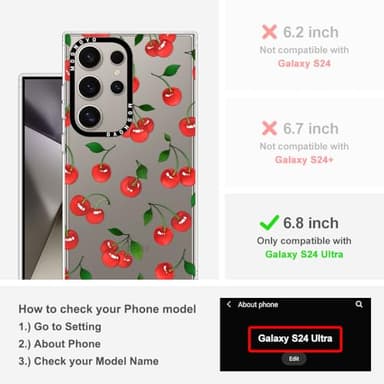 MOSNOVO Case for Samsung Galaxy S24 Ultra, [Buffertech 6.6ft Military-Grade Drop Protection] [Anti Peel Off Tech] Clear TPU Bumper Phone Case Cover Design - Cute Cherry - Image 2