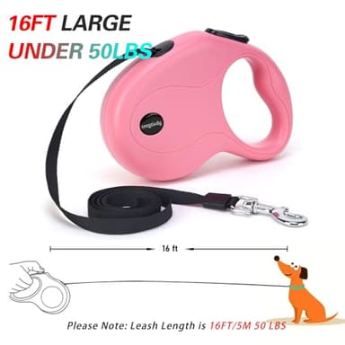 enrgticdg 16Ft Retractable Dog Leash,Light Weight Leash for Small to Medium Dogs/Cats Up to 50lbs,Stainless Steel Spring Strong Nylon Tape, Tangle Free, One-Handed Brake.(Pink) - Image 3